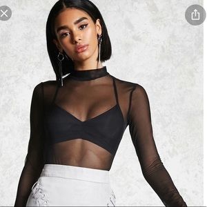 Forever 21 Sheer Mesh Long Sleeve Top